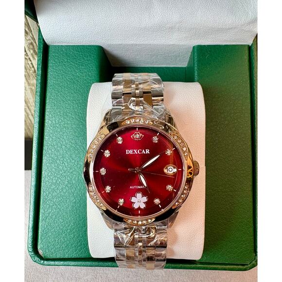 Dexcar Accessories - NWT Stunning 2-Toned Moissanite Self-Wind Watch w/ Red Face